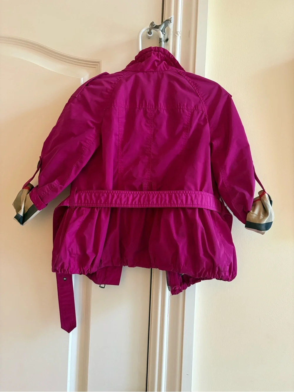 Burberry Bright Magenta Hooded Kids Raincoat with Belt